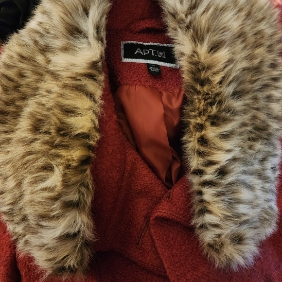 Apt 9 Wool Blend Rust Pea Coat Faux Fur Trim Women's 1X Plus Size Elegant EUC - Picture 4 of 16
